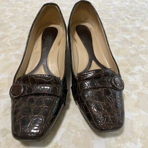 Naturalizer Croc Pump Patent Leather Dark Brown 8.5 Block Heel